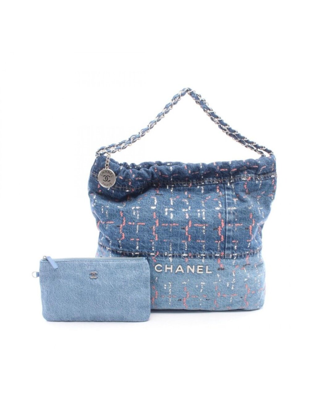Chanel Shoulder Bag Quilted 22 Large Sequin Blue Denim Chain Backpack